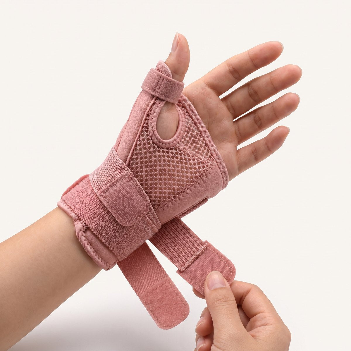 Hand wird in die geöffnete Thumbstr Stütze geschoben